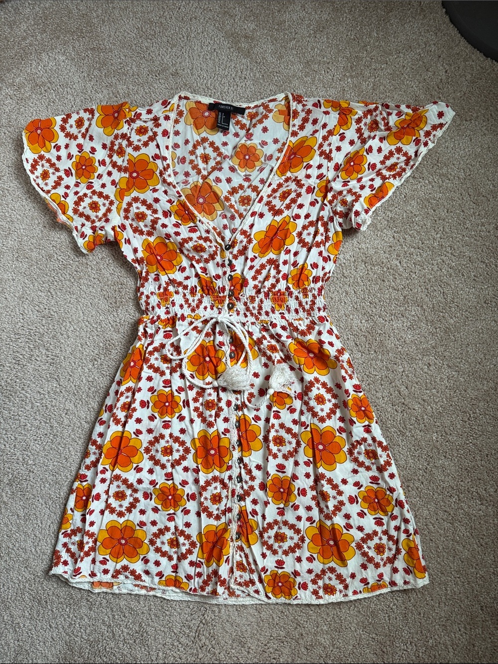 Forever 21 Retro Orange Floral Mini Dress. Size Small